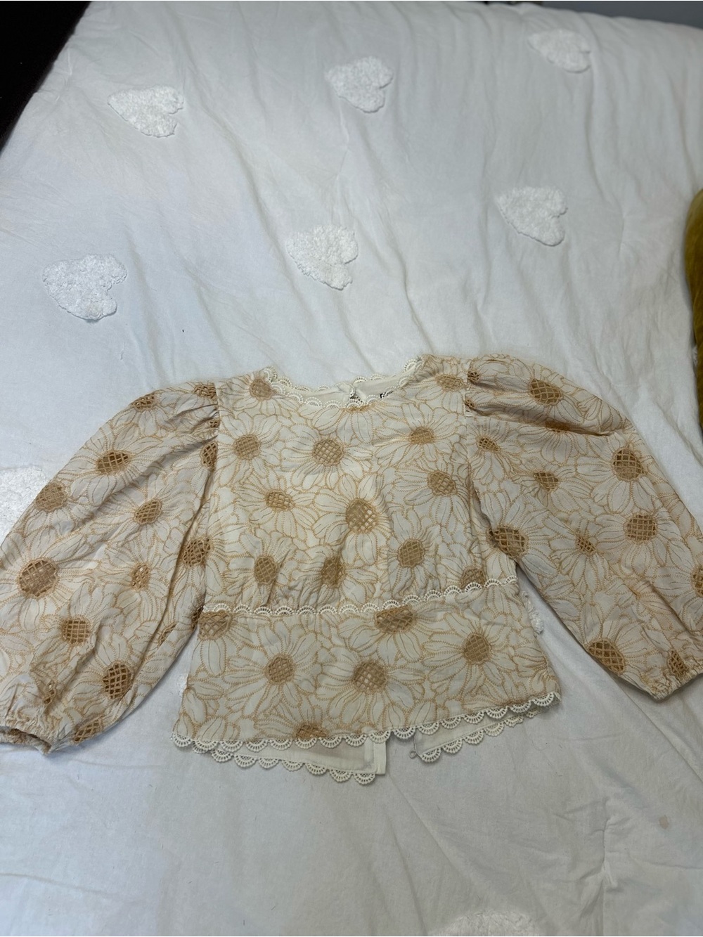Express Cream Peasant Blouse with Tan Floral Embroidery